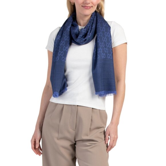 GUCCI Blue Made In Italy Wool Blend Luxury Scarf - Picture 1 of 2